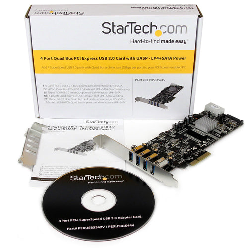 StarTech.com 4 Port USB 3.0 PCIe Card w/ 4 Dedicated 5Gbps Channels (USB 3.1 Gen 1) - UASP - SATA / LP4 Power - PCI Express Adapter Card StarTech.com 4 Port USB 3.0 PCIe Card w/ 4 Dedicated 5Gbps Channels (USB 3.1 Gen 1) - UASP - SATA / LP4 Power - PCI Express Adapter Card